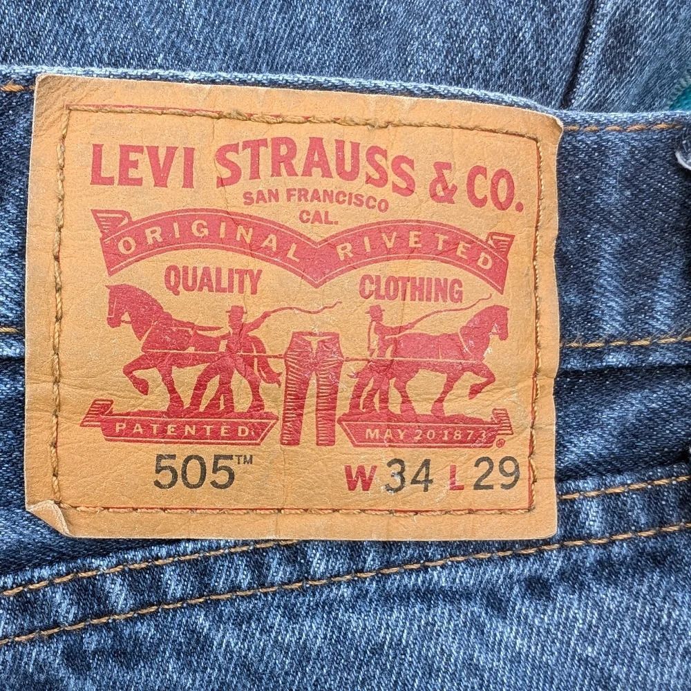 Levis 505 Jeans 34x29 Mens Regular Fit Straight Leg Relaxed Dark Blue Denim - Picture 6 of 11